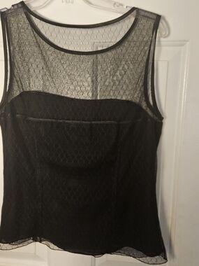 Pamela Dennis Black Sheer Overlay Sleeveless Top